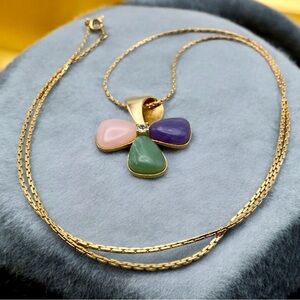 Vintage 1982 Avon Tourmaline Impressions Necklace – Gold Tone Floral Pendant